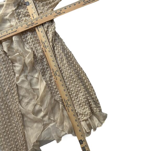 Sharon Young Ruffle Waterfall Crochet Cardigan Beige Cream Long Sleeve Sz S - Picture 4 of 4